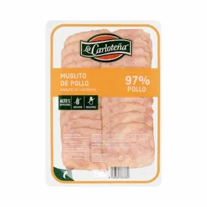 Muslito de Pollo 97% la Carloteña Asado al Horno Lonchas 0.15 KG