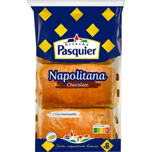 Napolitanas de Mantequilla Rellenas de Chocolate 6 Unidades Envasadas Individualmente Pasquier 270 G