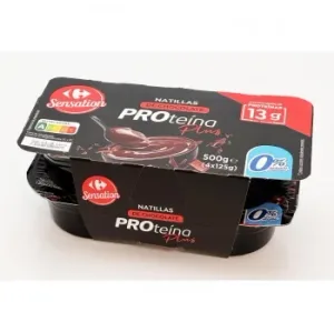 Natilla de Chocolate Proteína Plus Carrefour Sensation Pack de 4 Unidades de 125 G.