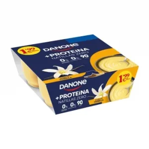 Natillas de Vainilla Altas en Proteínas Danone sin Gluten Pack de 4 Unidades de 120 G.