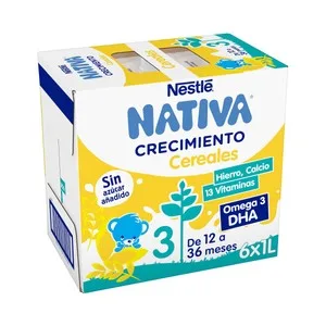 Nativa Crecimiento de Nestlé Leche (3) de Crecimiento con Cereales, de 12 a 36 Meses 6 X 1 L. 6000 ML