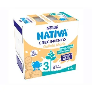 Nativa Leche (3) de Crecimiento con Galleta María de 12 a 36 Meses, Nestlé 1+ 6 X 1 L. 6000 ML