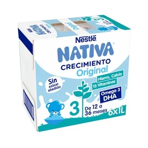 Nativa Original de Nestlé Leche (3) de Crecimiento, de 12 a 36 Meses 6 X 1 L. 6000 ML