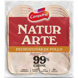 Naturarte Pechuguitas de Pollo Asadas la Horno en Lonchas 99% Carne bajo en Grasa sin Azúcares Campofrio