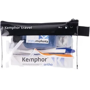 Neceser con Pasta Fluorada Ortodoncia + Cepillo de Dientes + Seda Dental + Enjuague Bucal Frasco 50 Ml Kemphor