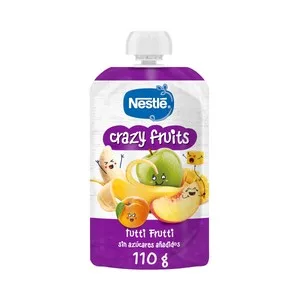 Nestlé Crazy Fruits Bolsita de Frutas (manzana, Plátano, Albaricoque, Melocotón y Naranja), a Partir de 12 Meses 110 G.