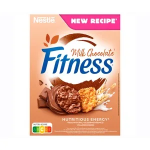 Nestlé Fitness Copos de Trigo Integral, Arroz y Avena Integral Tostados, Recubierto de Chocolate con Leche 375 G.