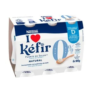 Nestlé Kefir Líquido Natural Desnatado (0% Materia Grasa), Elaborado con Fermentos Lácteos y Levaduras de 6 X 100 G. 588 ML