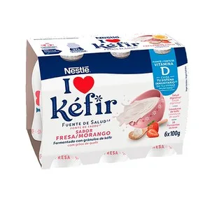 Nestlé Kefir Líquido Sabor a Fresa, Elaborado con Fermentos Lácteos y Levaduras 6 X 100 G. 562 ML