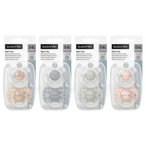 Suavinex Nignt & Day Chupete con Tetina Fisiológica de Silicona, de 0 a 6 Meses 2 Uds.