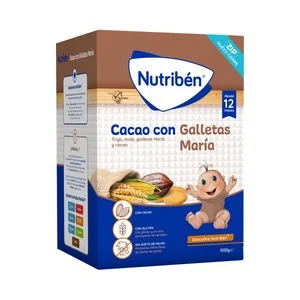 Nutribén Papilla en Polvo de Cereales (trigo y Maiz) Cacao y Galleta María, a Partir de 12 Meses Nutribén 500 G. 600 G