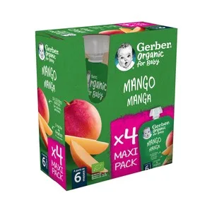 Gerber Organic Bolsitas de Frutas (mango), a Paritr de 6 Meses 4 X 90 G. 360 G