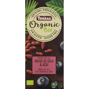 Organic Chocolate Negro Ecológico con Bayas de Goji y Açai sin Gluten Torras