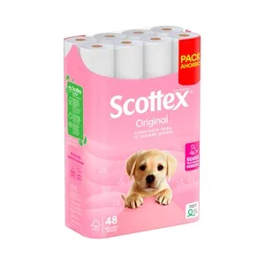 Scottex Original Papel Higiénico con Tecnología Onda Suave 48 Rollos. 48 UD