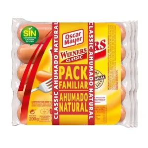 Oscar Mayer Salchichas de Cerdo y Pollo, Cocidas y con Sabor Ahumado Pack 3x200 G.  600 G