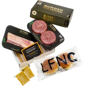 Pack Burger Pro Edition Contiene 2 Burger Pro Edition + 2 Panes Brioche + 1 Bacon Loncheado + 1 Queso Cheddar Loncheado + 2 Salsas de Mostaza y Miel la Finca