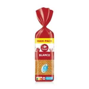 Pan de Molde Blanco con Corteza Carrefour Classic sin Azúcares Añadidos 820 G.