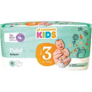 Pañal Talla 3 4-10 Kg 56 u