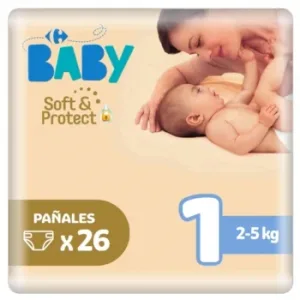 Pañales Soft&protect Carrefour Baby T1 (2-5 Kg) 26 Ud.