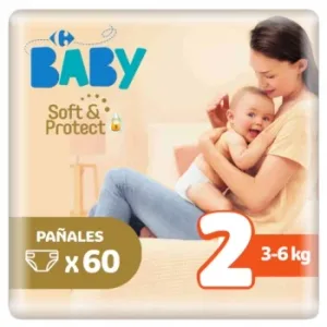 Pañales Soft&protect Carrefour Baby T2 (3-6 Kg) 60 Ud.