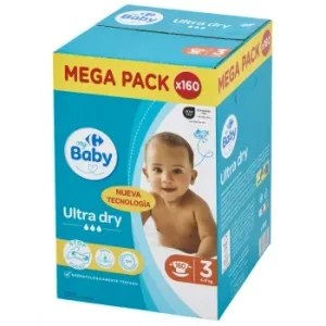 Pañales Ultra Dry Carrefour Baby T3 (4-9 Kg) 160 Ud.