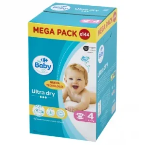 Pañales Ultra Dry Carrefour Baby T4 (7-18 Kg) 144 Ud.