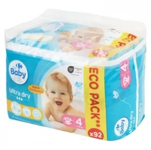 Pañales Ultra Dry Carrefour Baby T4 (7-18 Kg) 92 Ud.