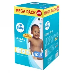 Pañales Ultra Dry My Carrefour Baby T5 (12-20 Kg) 136 Ud.