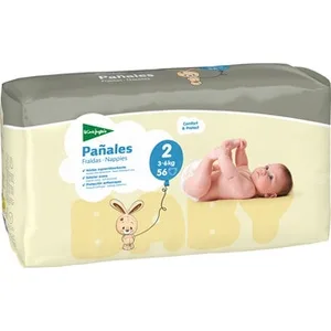 Pañales Unisex de 3 a 6 Kg Talla 2 Elásticos y Transpirables  el Corte Ingles 56 Unidades