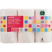 Papel Cocina Doble Rollo Decorado Eroski, Paquete 6=12 Rollos