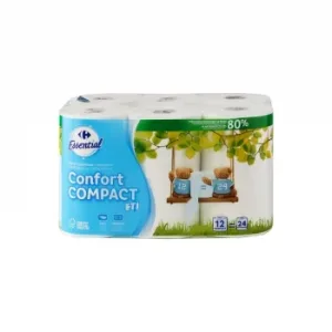 Papel Higiénico Compact Doble Rollo Carrefour 12 Rollos.