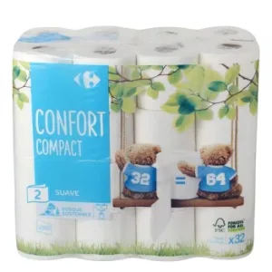Papel Higiénico Compact Doble Rollo Carrefour 32 Rollos.