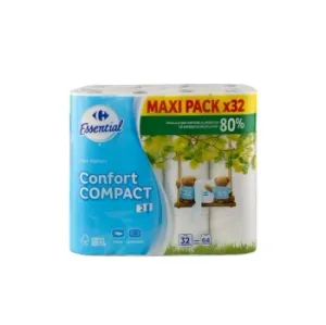 Papel Higiénico Confort Compact Doble Rollo Carrefour 32 Rollos.