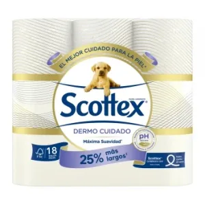 Papel Higiénico Dermo Cuidado Scottex 18 Rollos.