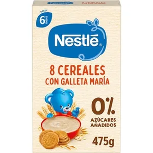 Papilla 8 Cereales con Galleta María 0% Azúcares Añadidos desde 6 Meses 0% Azúcares Añadidos Nestle 475 G