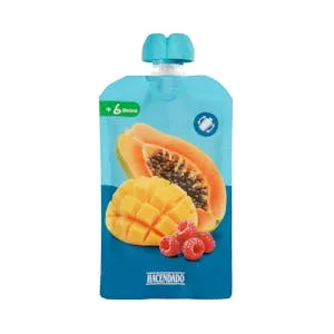 Papilla Manzana, Mango, Frambuesa, Plátano y Papaya Hacendado +6 Meses 0.12 KG