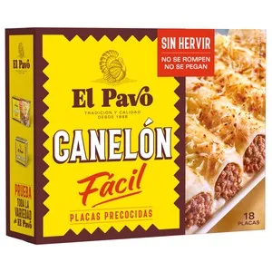 EL Pavo Pasta Canelones , Pasta Alimenticia Laminada Precocida y Desecada 18 Uds 120 G. 80 G
