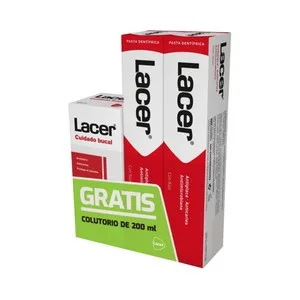 Lacer Pasta de Dientes con Flúor y Acción Antiplaca (2x75 Ml) + Enjuague Bucal de Uso Diario (200 Ml). 150 ML