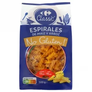 Pasta Espiral de Maíz y Arroz Carrefour Classic No Gluten 500 G.
