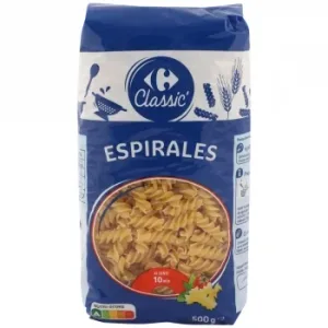 Pasta Espirales Carrefour Classic 500 G.