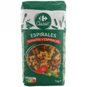 Pasta Espirales Tricolor Carrefour Classic 1 Kg.