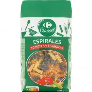 Pasta Espirales Vegetales Carrefour Classic 500 G.