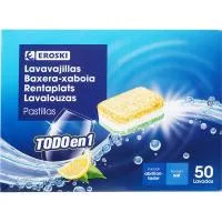 Pastillas Lavavajillas Todo en 1 Limón Eroski, Caja 50 Dosis