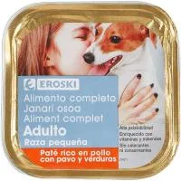 Paté de Pollo para Perros de Razas Pequeñas Eroski, Lata 150 G