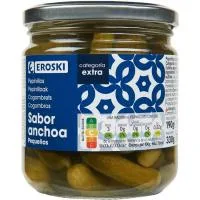 Pepinillos Sabor Anchoa Eroski, Frasco 190 G