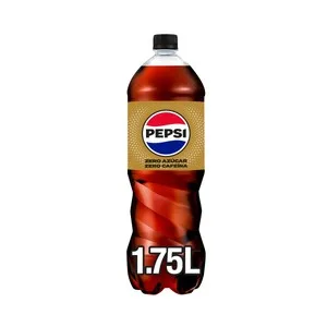 Pepsi Zero Refresco de Cola Zero sin Cafeína y sin Azúcar Botella 1,75 L. 1750 ML
