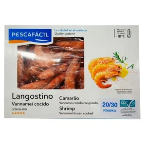 Pescafacil Langostinos Cocidos Vannamei 20/30 1 Kg. 1000 G