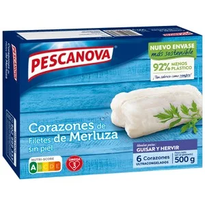 Pescanova Corazones de Merluza (filetes sin Piel) Ultracongelados Pescanova 500 G.