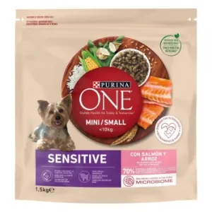 Pienso de Salmón y Arroz Digestión Delicada para Perro Mini Purina One Mini Sensitive 1,5 Kg.