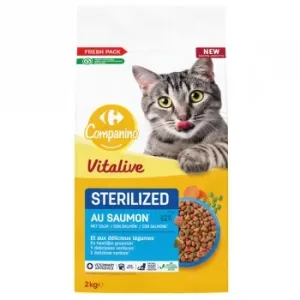 Pienso Esterilizado de Salmón y Verduras para Gatos Vitalive Carrefour Companino 2 Kg.